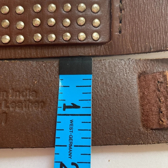 Studded Leather Full Grain Leather Silver Hardware Brown‎ Belt Silver Studs - Picture 6 of 7